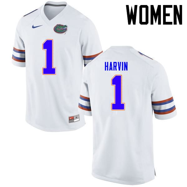 NCAA Florida Gators Percy Harvin Women's #1 Nike White Stitched Authentic College Football Jersey OYW4864HD